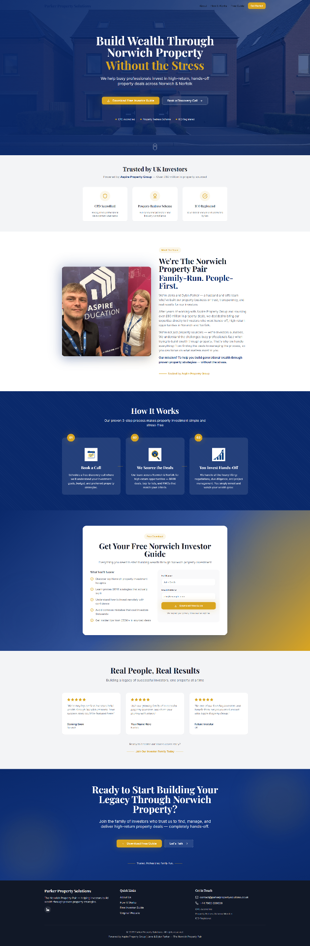 Property investment firm website with investor guide and discovery call booking.